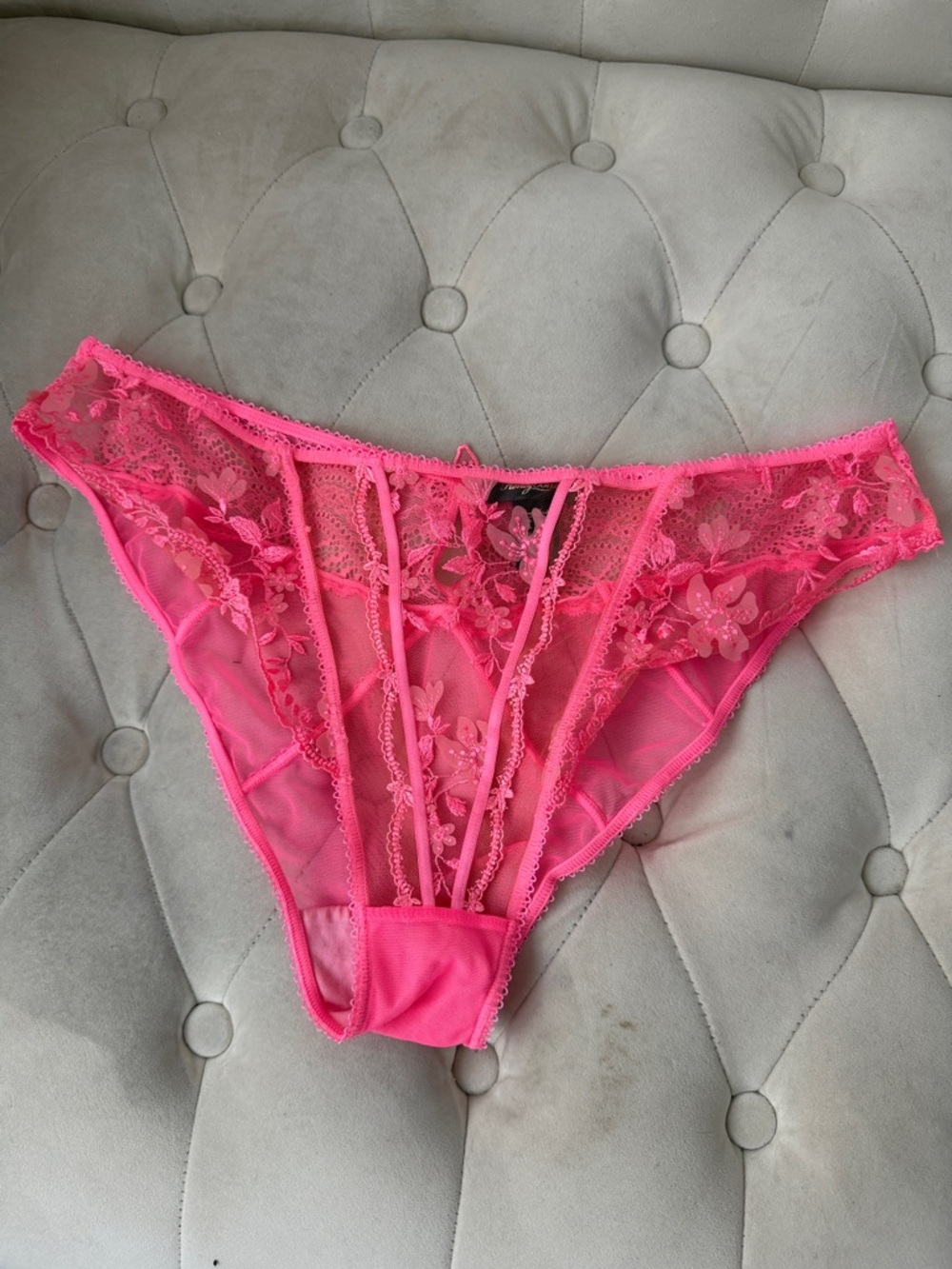 Honey Birdette Sheer Floral Lace Bikini Panty - Hot Pink xl